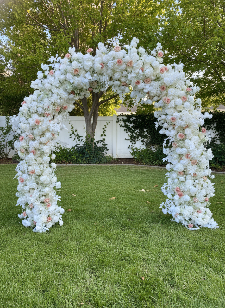 White & Blush Rose U Arch | Proposal, Wedding, Event Decoration